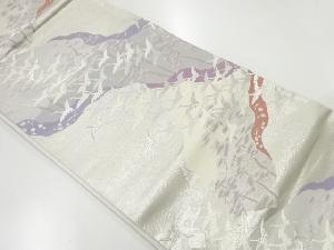 アンティーク　波に群鶴模様織出し袋帯（材料）